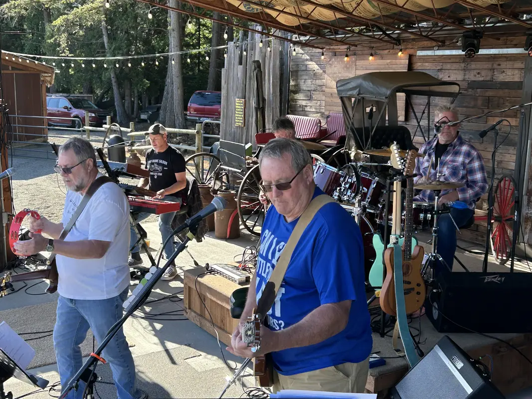 The band in full swing under the covered stage